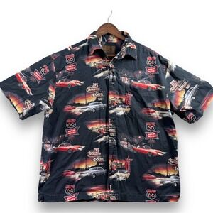 Bluff Creek Outfitters Mens XL Short Sleeve Shirt Vintage Route 66 Cars Black